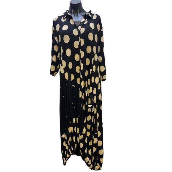 Alembika Polka Dot Long Sleeve Dress Black Tan 7/L - Picture 1 of 5